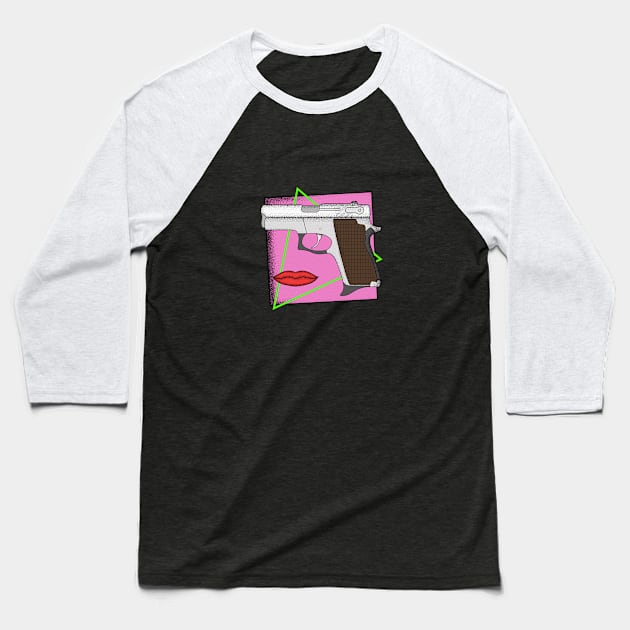 Retro Pistol and Lips Baseball T-Shirt by ColiasCorp.